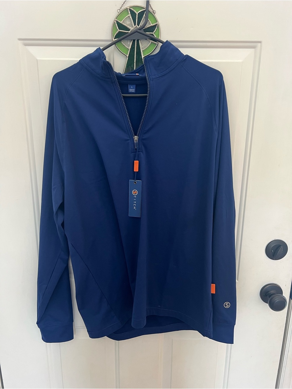 Stitch Navy Quarter-Zip Pullover with Orange Stripe Logo NWT